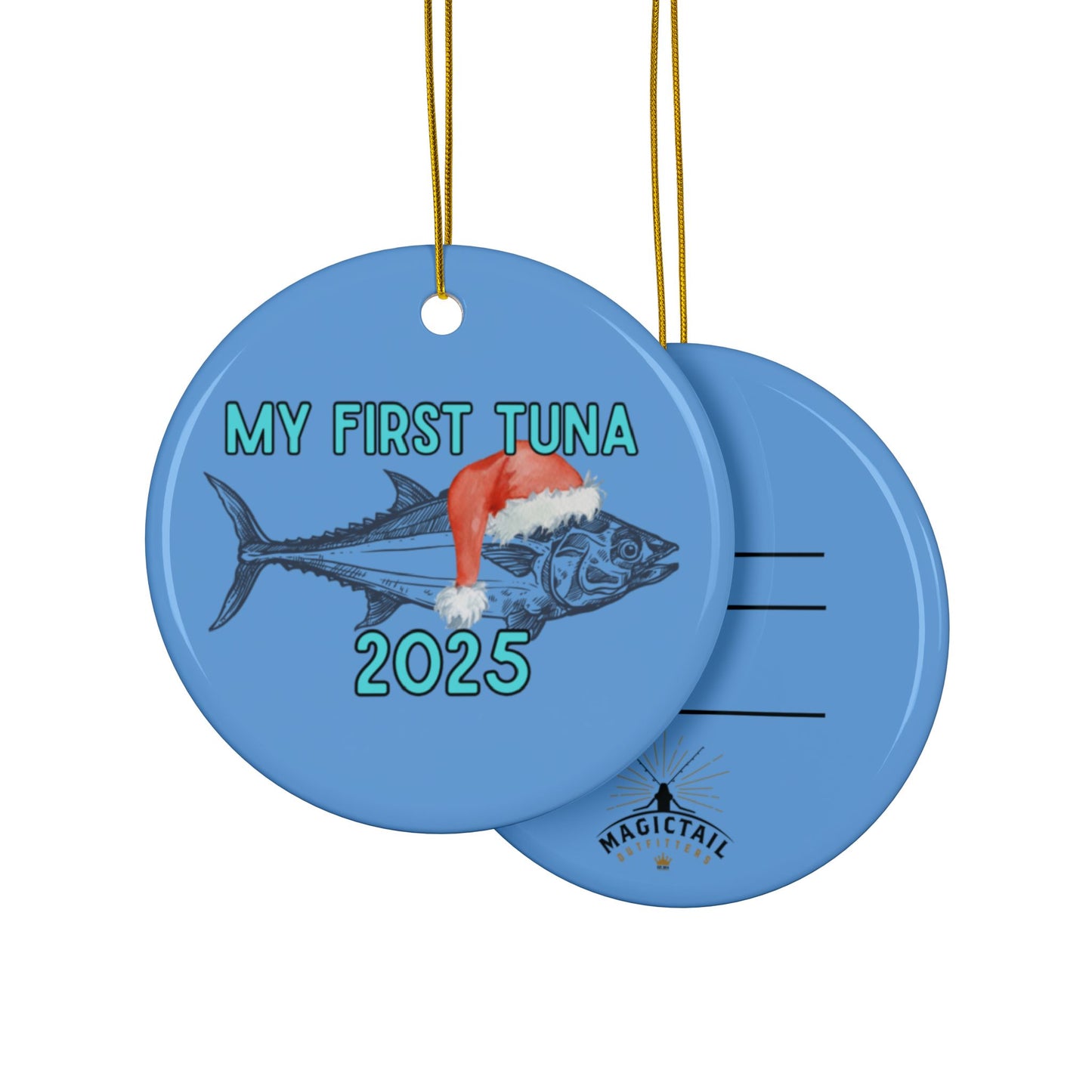 My First Tuna Decorative Ceramic Ornaments, Double-Sided (1pc, 3pcs, 5pcs)