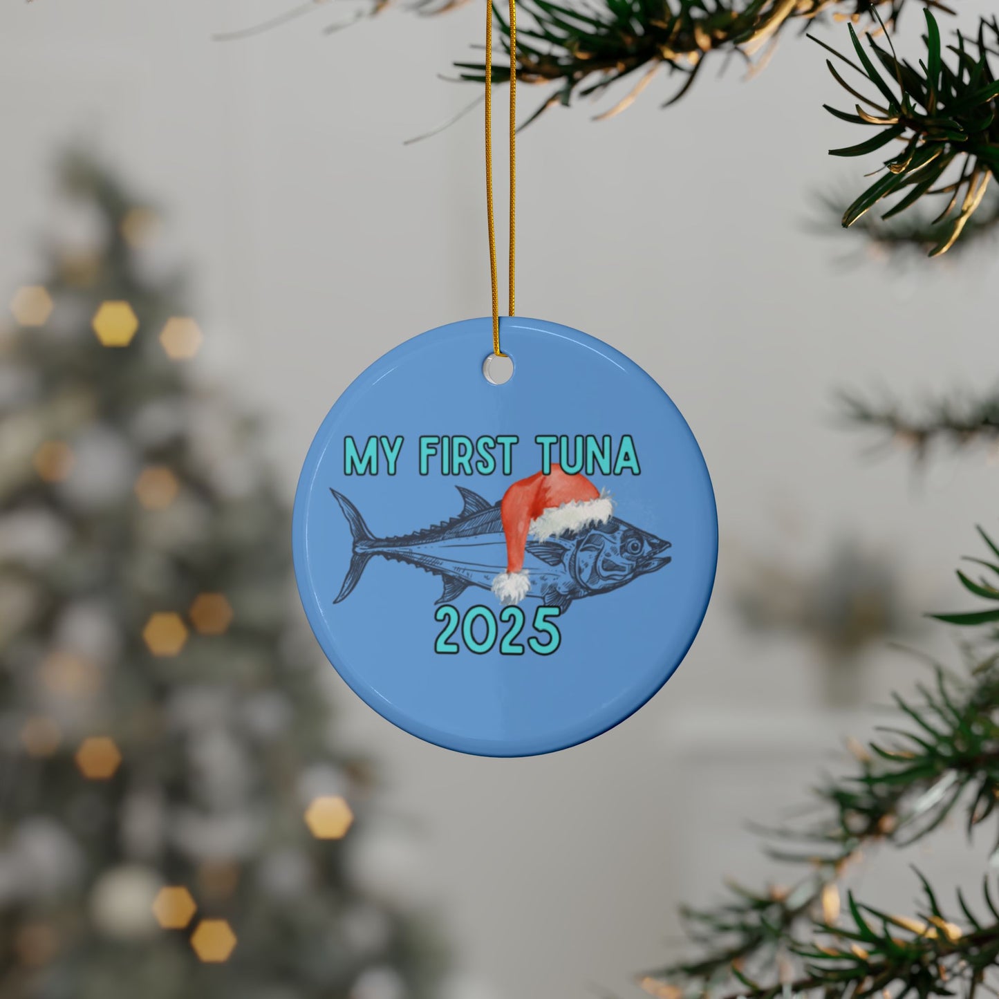 My First Tuna Decorative Ceramic Ornaments, Double-Sided (1pc, 3pcs, 5pcs)