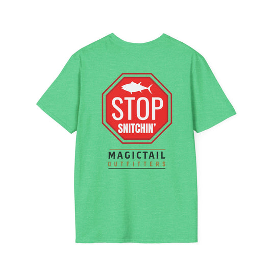 Stop Snitchin' Fishing T-Shirt — Magictail Outfitters tee Heather Irish Green