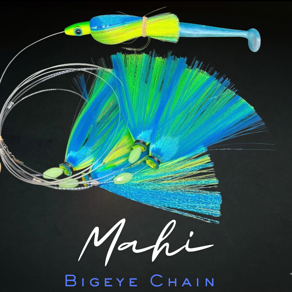 big eye fishing lures Bigeye Chain with Magic Ballyhoo With premium bucktail and Style:4000-C (clam shell) Best Fly Fishing Reels rod_reel_style__Spinning